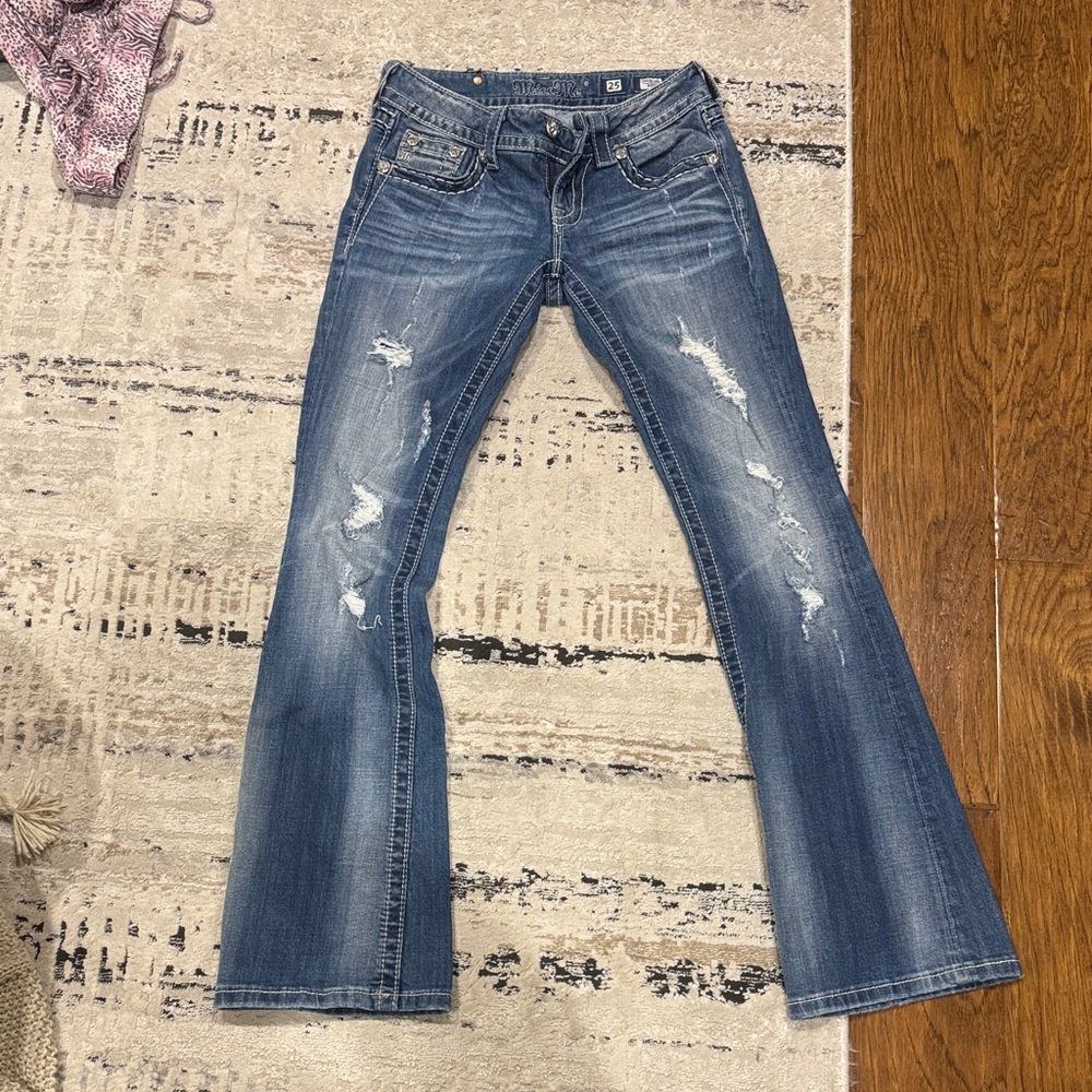 Miss Me Blue Flare Jeans with Distressed Details